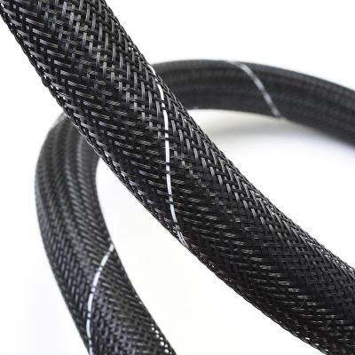 Manga trançada expansível de PET com alta resistência a chamas