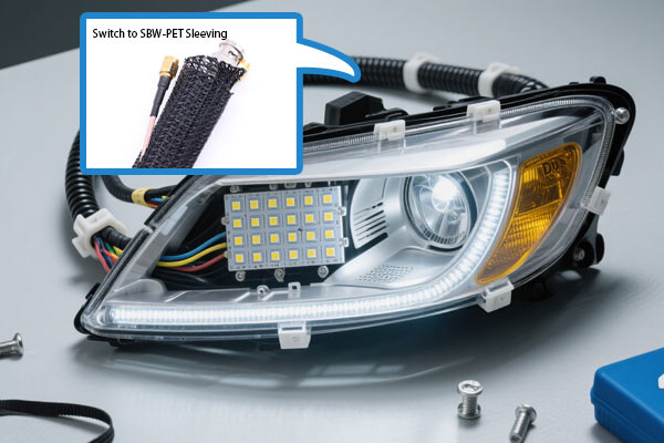 How an Automotive Headlamp Manufacturer Improved Cable Protection with SBW-PET Sleeving